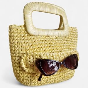 Rare Vintage 1960s Novelty Raffia Yellow Handbag Shaggee Of Hollywood California